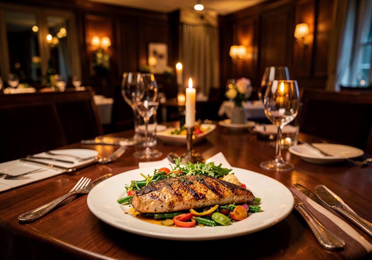 Plated dinner in hotel restaurant