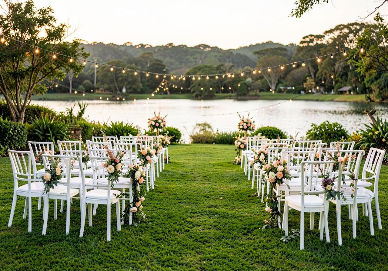 Garden event setup by the lake